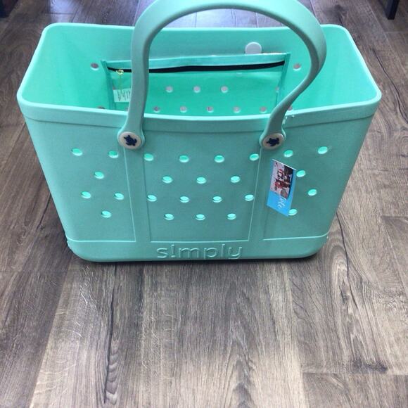 Simply Southern Large Simply Tote Solid Aqua Easy Clean Beach Tote Bag New - Picture 1 of 6